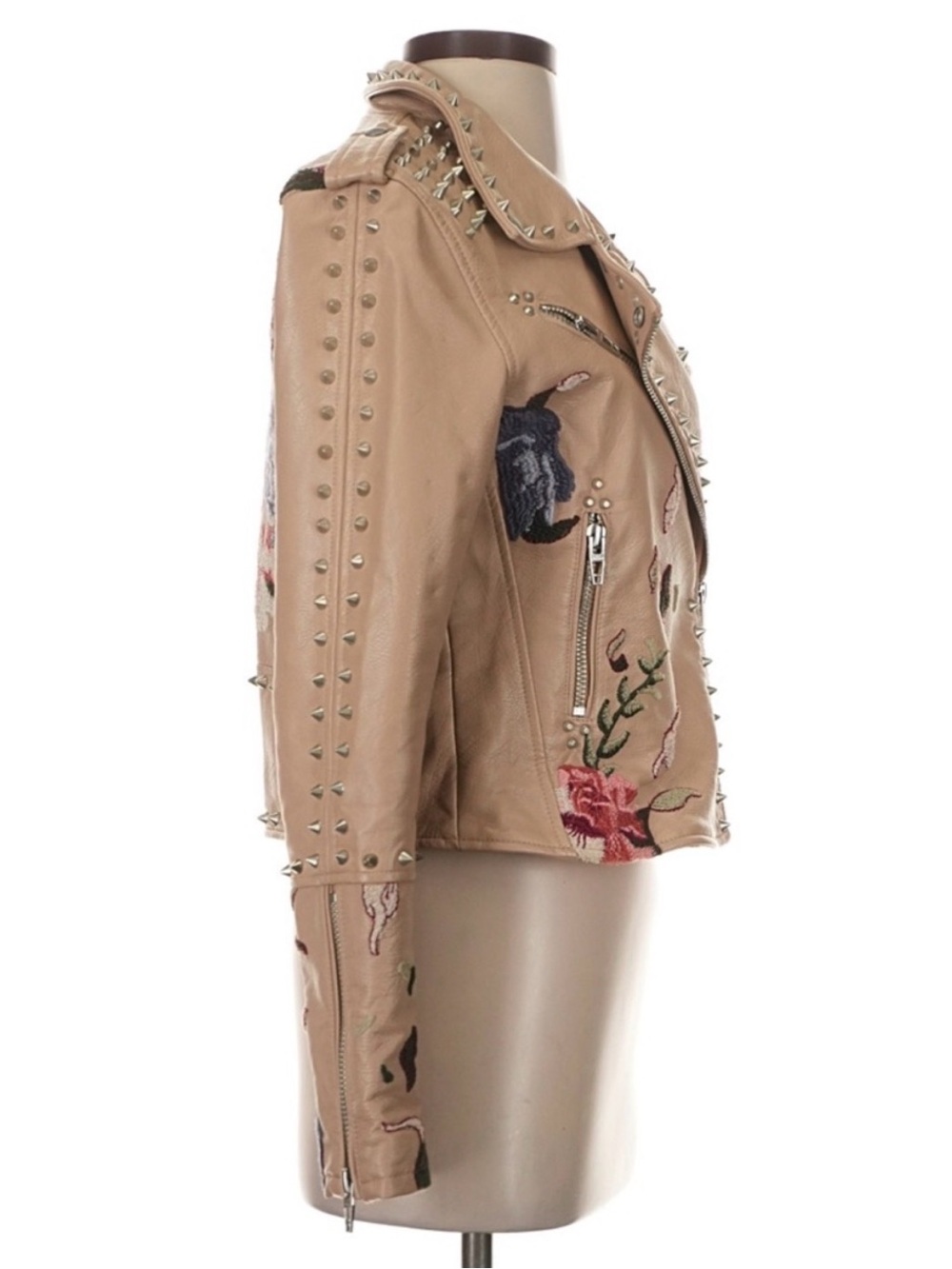 BLANKNYC Floral Embroidered Studded Faux Leather Moto Jacket | Size Small - Picture 5 of 8